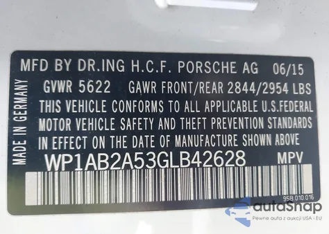 2016 Porsche Macan S z USA, uszkodzony, nr VIN WP1AB2A53GLB42628